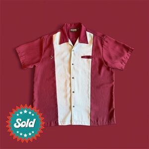 SOLD 🏷️ Steady Classics Retro VTG Men's Maroon/Red/Gray Bowling Shirt